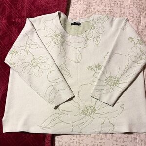 Tahari Cream and Green Floral Sweater